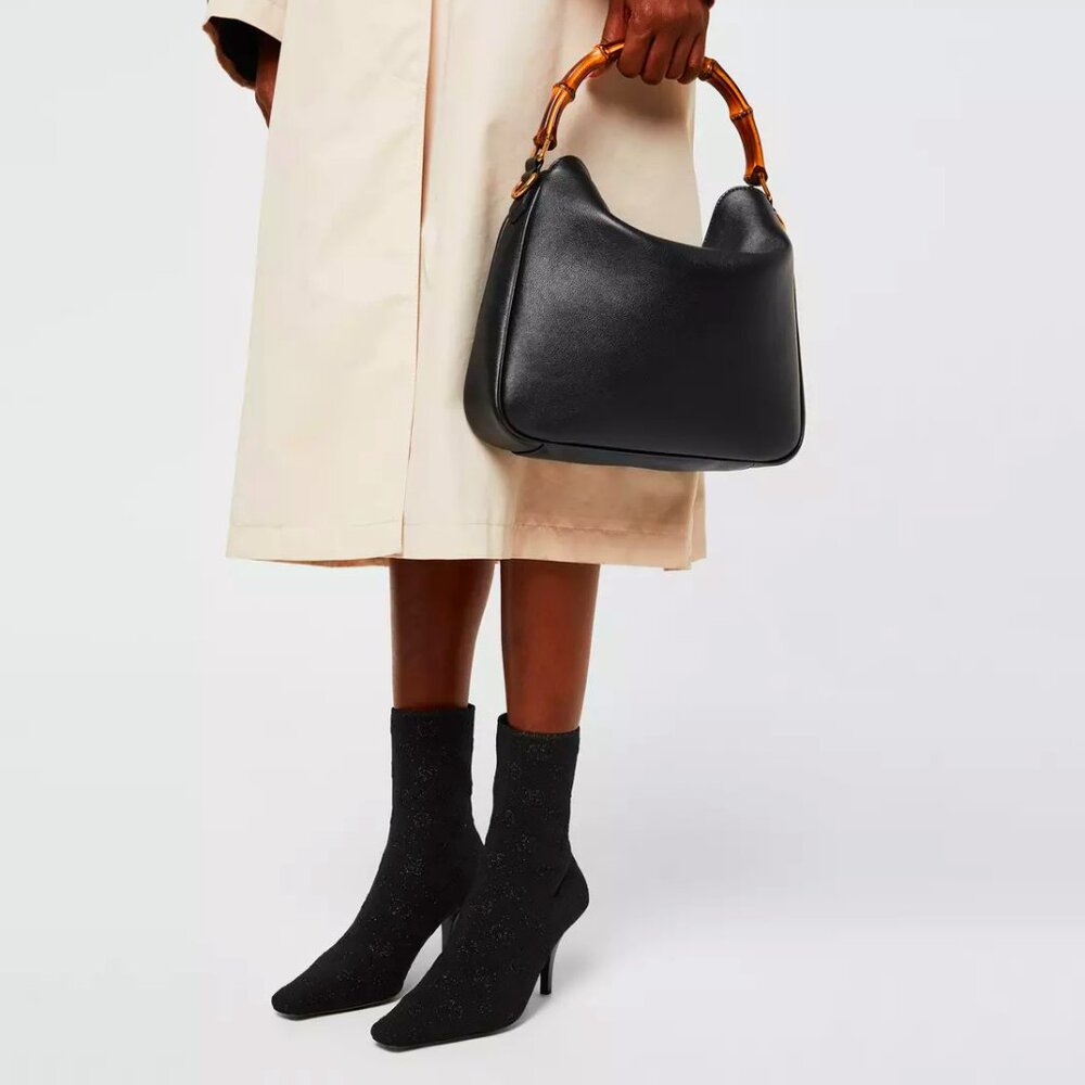 NEW GUCCI Demi Logo-Jacquard Metallic Stretch-Knit Ankle Boots EU 37 $1,250 - Picture 7 of 12